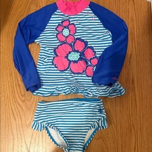 Coolibar Kids Rashguard Swim Set - Blue and Pink Floral